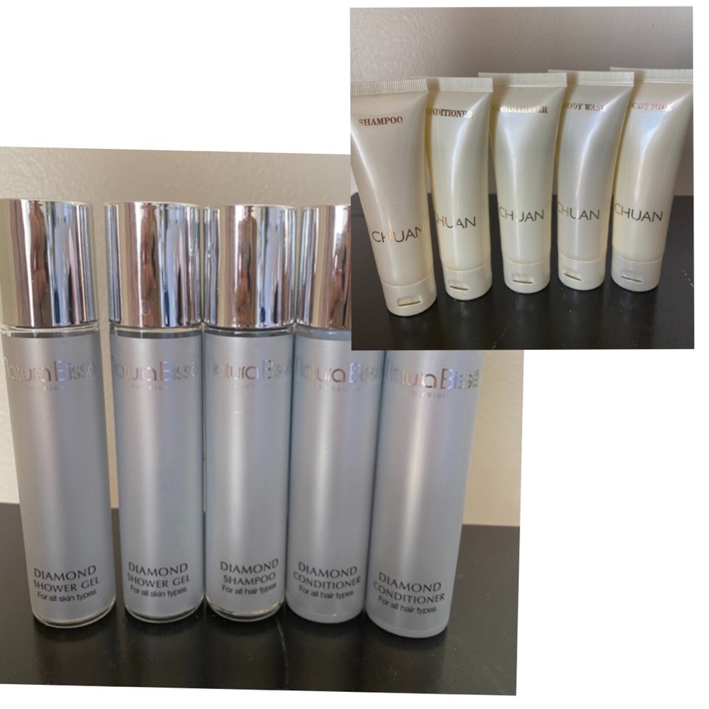 Travel size shampoo, conditioner, body wash